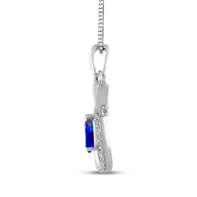 Main Image 2 of Pear-Shaped Blue Lab-Created Sapphire & White Lab-Created Sapphire Cat Necklace Sterling Silver 18"