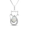 Thumbnail Image 1 of Pear-Shaped Lab-Created Opal & White Lab-Created Sapphire Cat Necklace Sterling Silver 18"