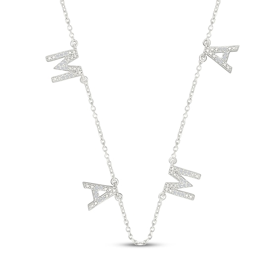 Diamond "Mama" Station Necklace 1/15 ct tw Sterling Silver 18"