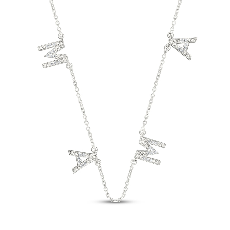 Main Image 1 of Diamond "Mama" Station Necklace 1/15 ct tw Sterling Silver 18"