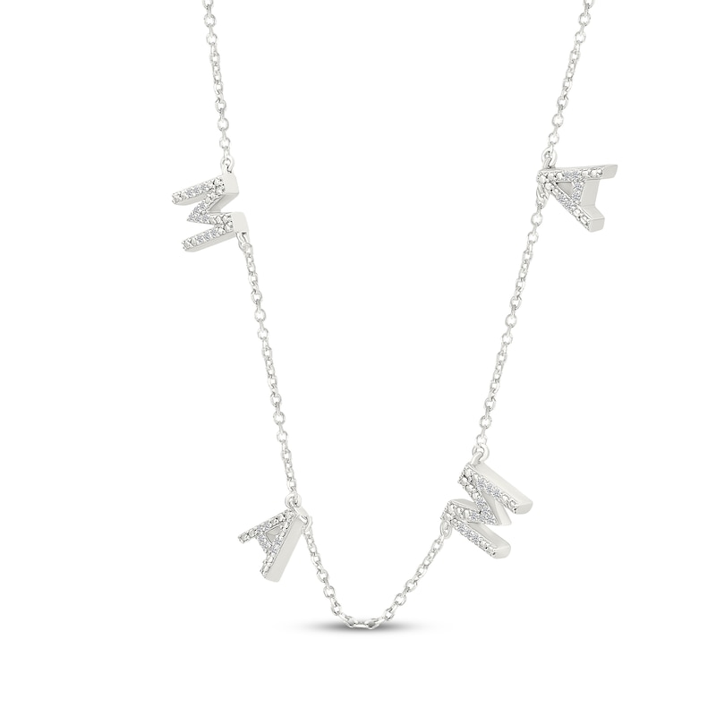 Main Image 2 of Diamond "Mama" Station Necklace 1/15 ct tw Sterling Silver 18"