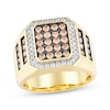 Thumbnail Image 1 of Men's Brown & White Diamond Octagon Center Ring 1-1/2 ct tw 10K Yellow Gold