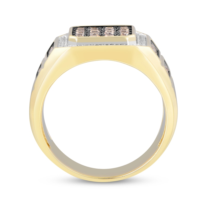 Main Image 3 of Men's Brown & White Diamond Octagon Center Ring 1-1/2 ct tw 10K Yellow Gold