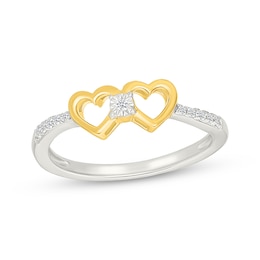 Diamond Double Heart Ring 1/15 ct tw Sterling Silver & 10K Yellow Gold