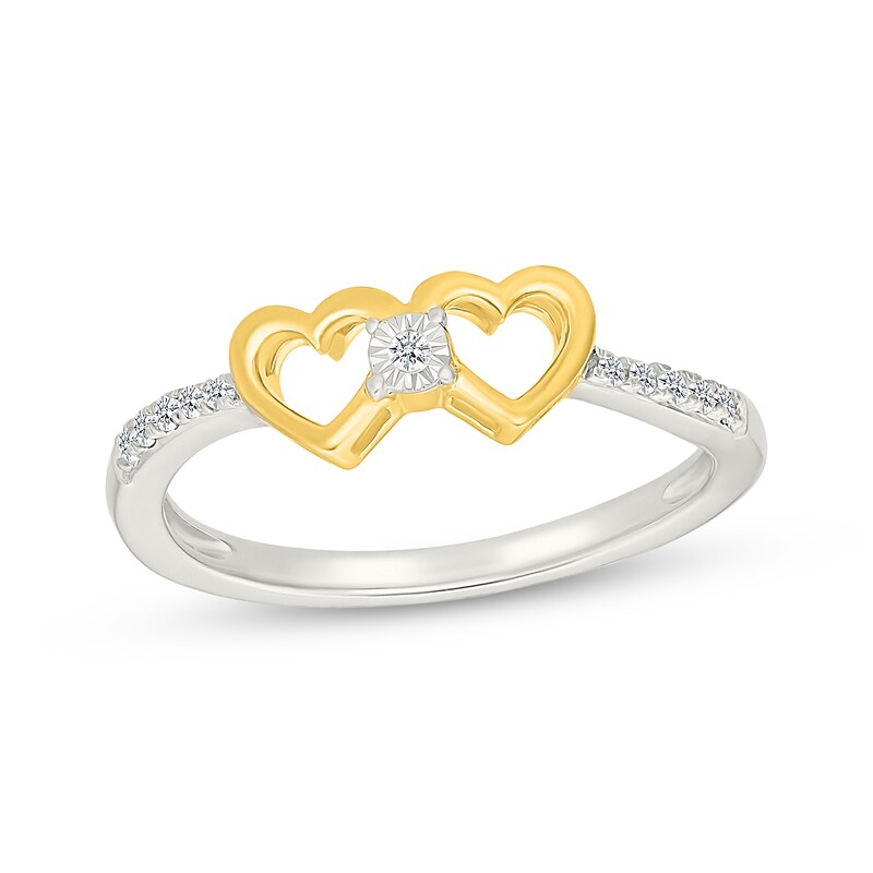 Main Image 1 of Diamond Double Heart Ring 1/15 ct tw Sterling Silver & 10K Yellow Gold