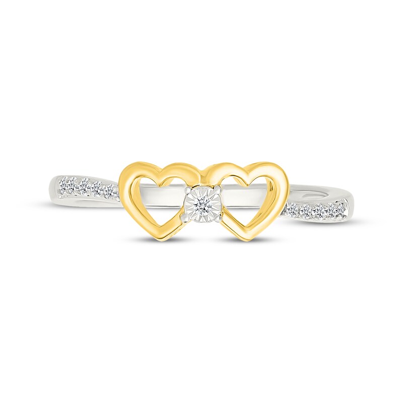 Main Image 3 of Diamond Double Heart Ring 1/15 ct tw Sterling Silver & 10K Yellow Gold
