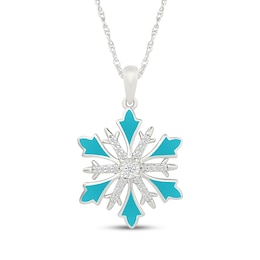 Diamond & Turquoise Enamel Snowflake Necklace 1/10 ct tw Sterling Silver 18"