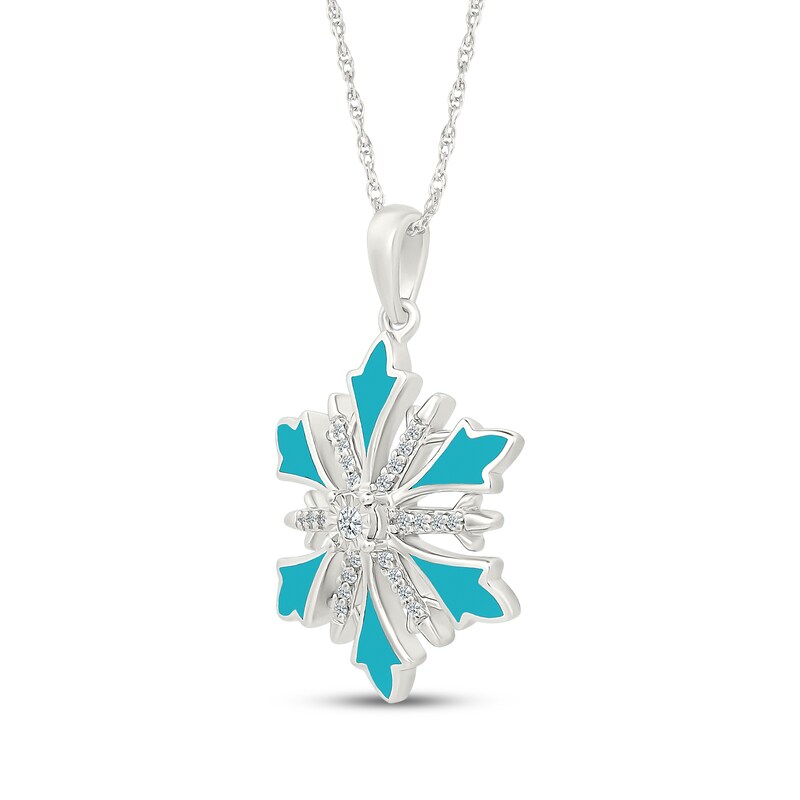 Main Image 2 of Diamond & Turquoise Enamel Snowflake Necklace 1/10 ct tw Sterling Silver 18"