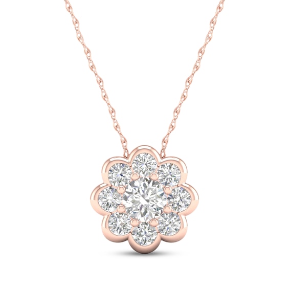 KAY Lab-Grown Diamonds Multi-Stone Flower Necklace 1/2 ct tw 10K Rose Gold