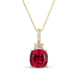 STUDIO BY KAY Cushion-Cut Lab-Created Ruby & White Lab-Created Sapphire Drop Necklace 24K Yellow Gold Vermeil Sterling Silver 18"