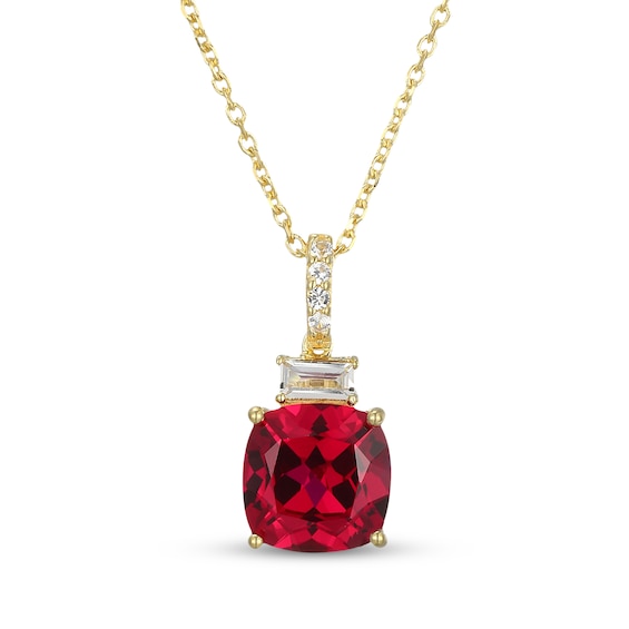 Cushion-Cut Lab-Created Ruby & White Lab-Created Sapphire Drop Necklace 24K Yellow Gold Vermeil Sterling Silver 18"