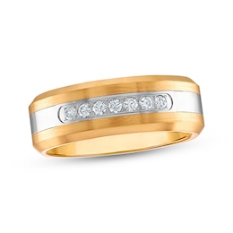 Adore Men's Diamond Satin-Finish Wedding Band 1/5 ct tw Yellow Ion-Plated Tungsten Carbide