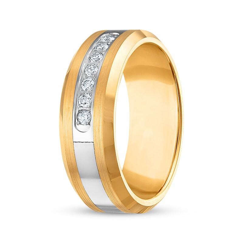 Main Image 2 of Adore Men's Diamond Satin-Finish Wedding Band 1/5 ct tw Yellow Ion-Plated Tungsten Carbide