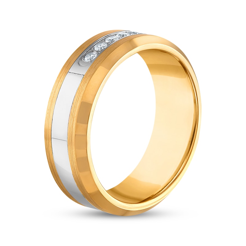Main Image 3 of Adore Men's Diamond Satin-Finish Wedding Band 1/5 ct tw Yellow Ion-Plated Tungsten Carbide