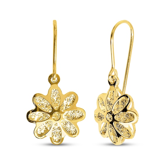 Reaura Flower Dangle Earrings 14K Yellow Gold
