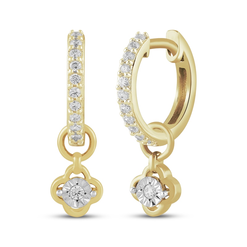 Main Image 1 of STUDIO BY KAY Lab-Grown Diamond Clover Dangle Hoop Earrings 1/5 ct tw 24K Yellow Gold Vermeil Sterling Silver