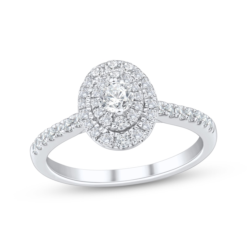 Main Image 1 of Adore Round-Cut Diamond Double Oval Halo Engagement Ring 1/2 ct tw 10K White Gold