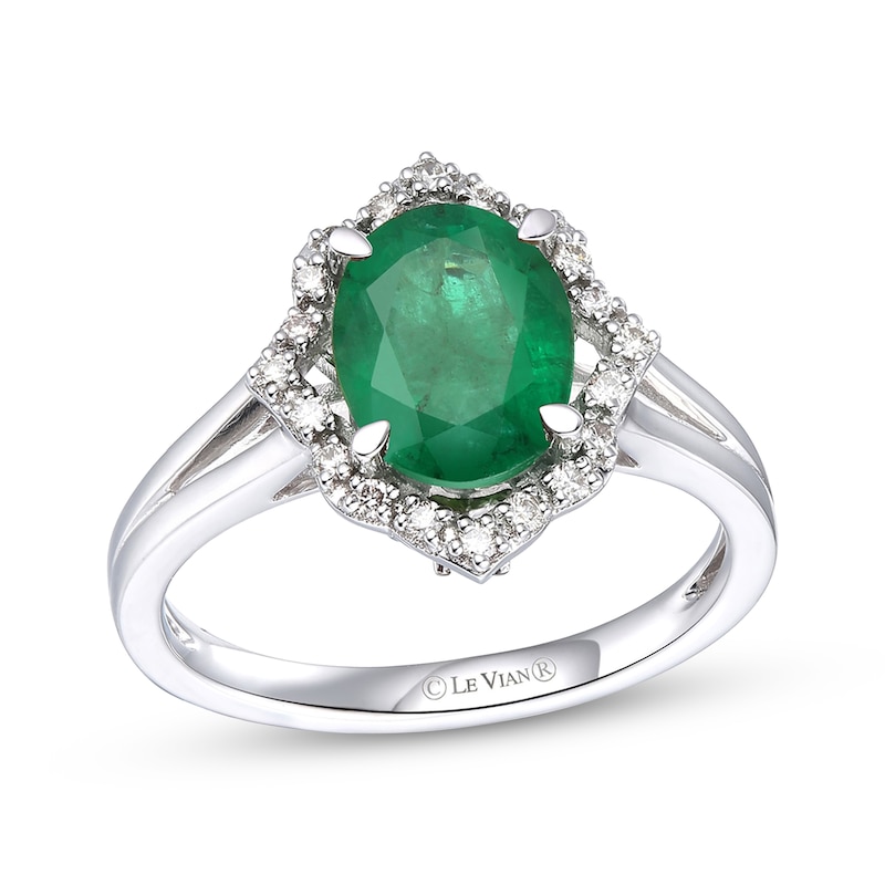 Main Image 1 of Le Vian Oval-Cut Emerald Ring 1/6 ct tw Diamonds 14K Vanilla Gold