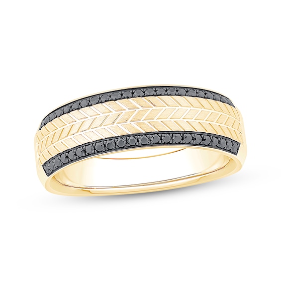 Adore Men's Black Diamond Two-Row Anniversary Ring 1/4 ct tw 14K Yellow Gold