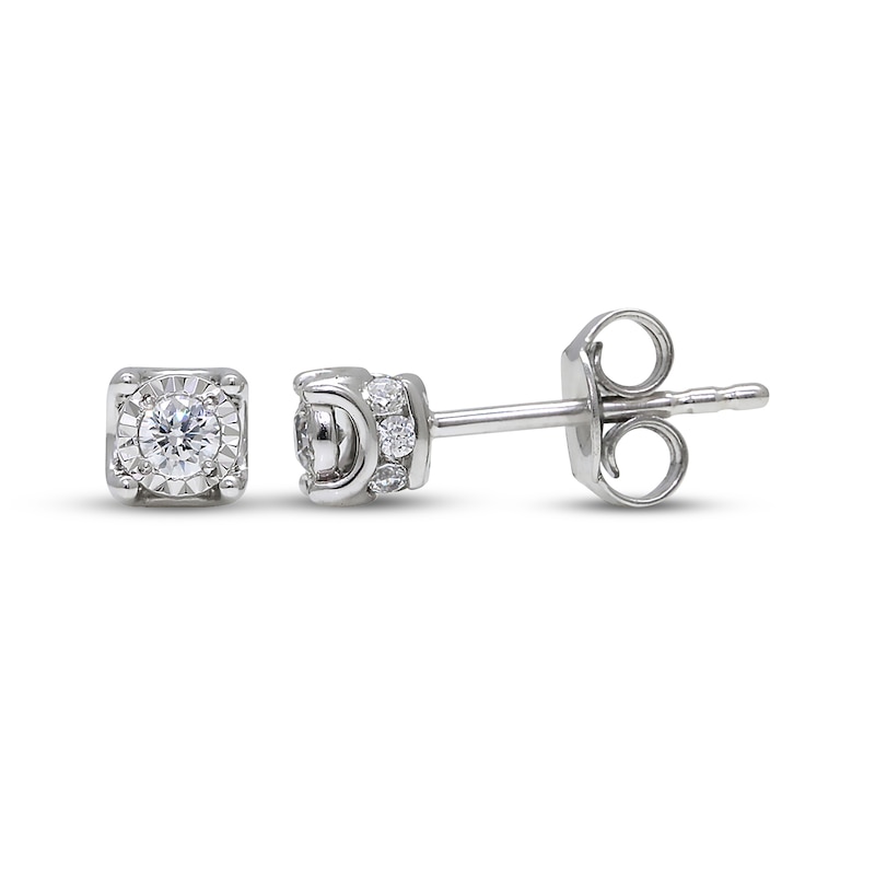 Main Image 1 of Round-Cut Diamond Solitaire Stud Earrings 1/3 ct tw Sterling Silver (J/13)