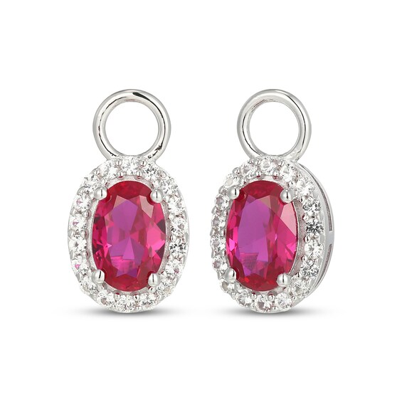 Oval-Cut Lab-Created Ruby & White Lab-Created Sapphire Halo Earring Charms Sterling Silver