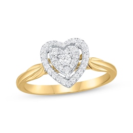 Diamond Heart Halo Promise Ring 1/5 ct tw 10K Yellow Gold