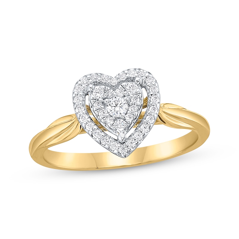 Main Image 1 of Diamond Heart Halo Promise Ring 1/5 ct tw 10K Yellow Gold