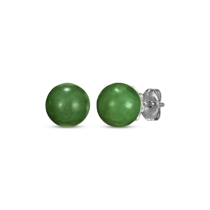 Main Image 1 of Round Nephrite Jade Stud Earrings Sterling Silver