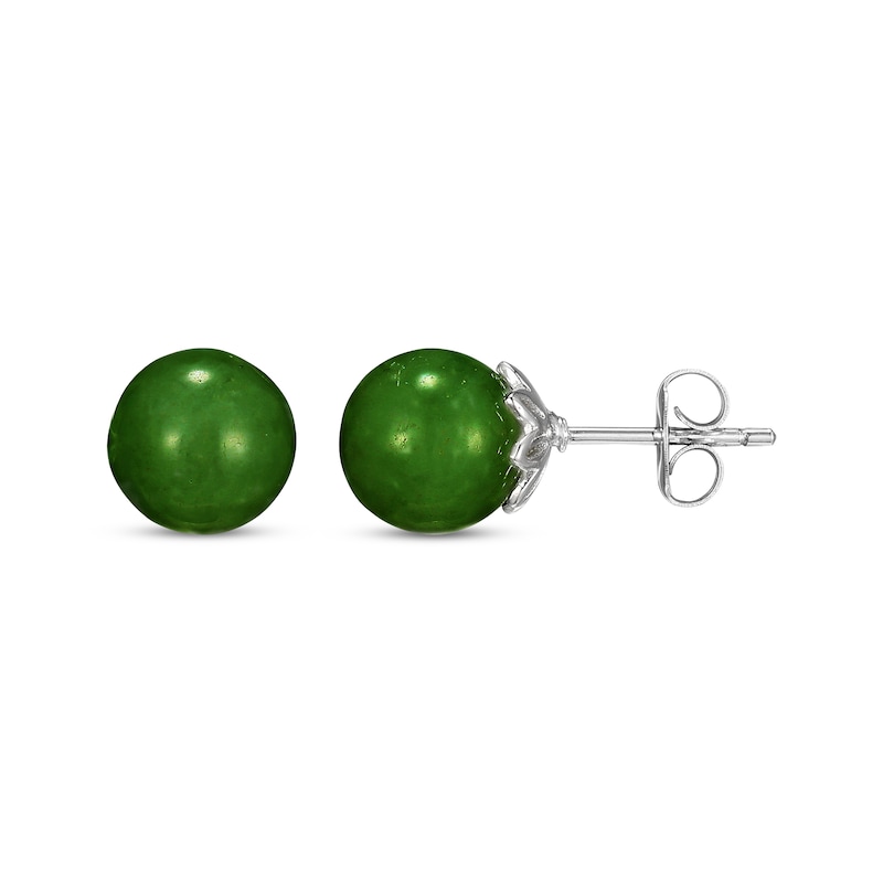 Main Image 3 of Round Nephrite Jade Stud Earrings Sterling Silver