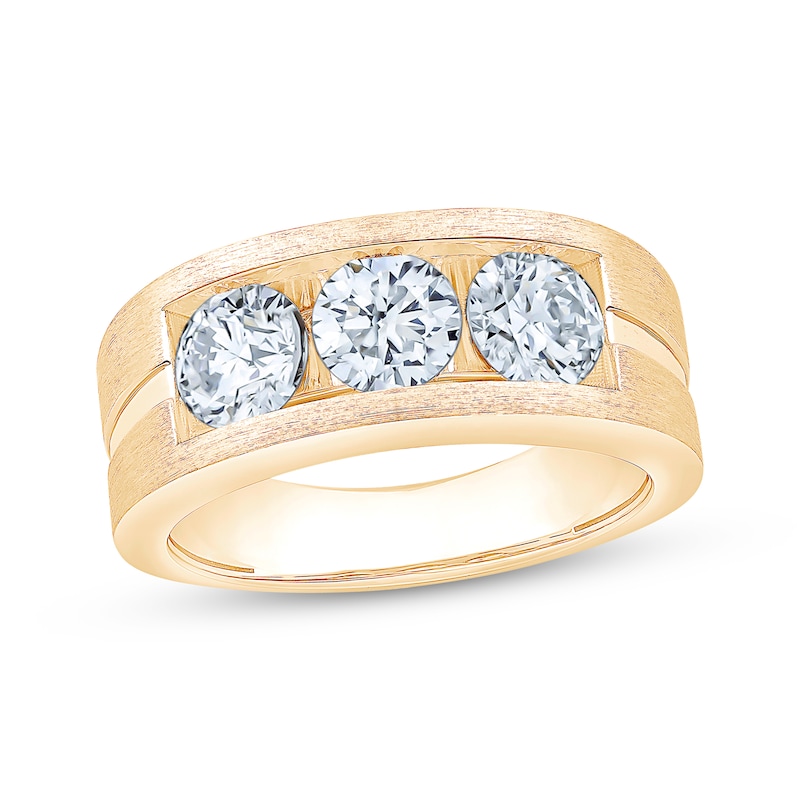Main Image 1 of Adore Lab-Grown Diamonds Men's Three-Stone Brushed Wedding Band 2-1/10 ct tw 14K Yellow Gold