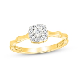 Diamond Cushion Halo Bamboo Shank Promise Ring 1/10 ct tw 24K Yellow Gold Vermeil Sterling Silver