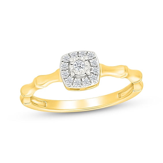 Diamond Cushion Halo Bamboo Shank Promise Ring 1/10 ct tw 24K Yellow Gold Vermeil Sterling Silver