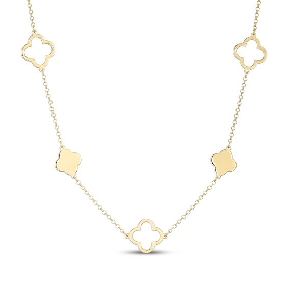 Clover Station Necklace 24K Yellow Gold Vermeil Sterling Silver 18"