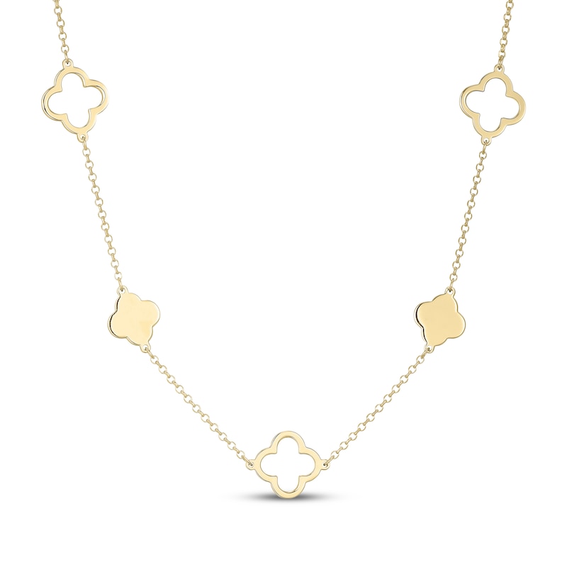 Main Image 1 of Clover Station Necklace 24K Yellow Gold Vermeil Sterling Silver 18"