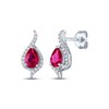 Thumbnail Image 1 of Pear-Shaped Lab-Created Ruby & White Lab-Created Sapphire Drop Earrings Sterling Silver