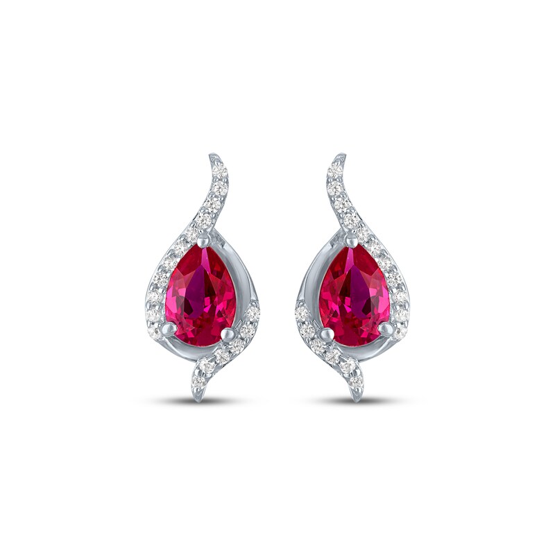 Main Image 2 of Pear-Shaped Lab-Created Ruby & White Lab-Created Sapphire Drop Earrings Sterling Silver