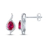 Thumbnail Image 3 of Pear-Shaped Lab-Created Ruby & White Lab-Created Sapphire Drop Earrings Sterling Silver