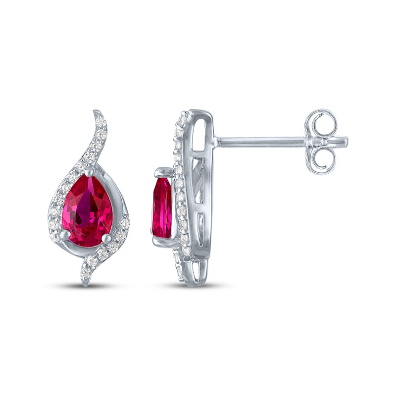 Main Image 3 of Pear-Shaped Lab-Created Ruby & White Lab-Created Sapphire Drop Earrings Sterling Silver