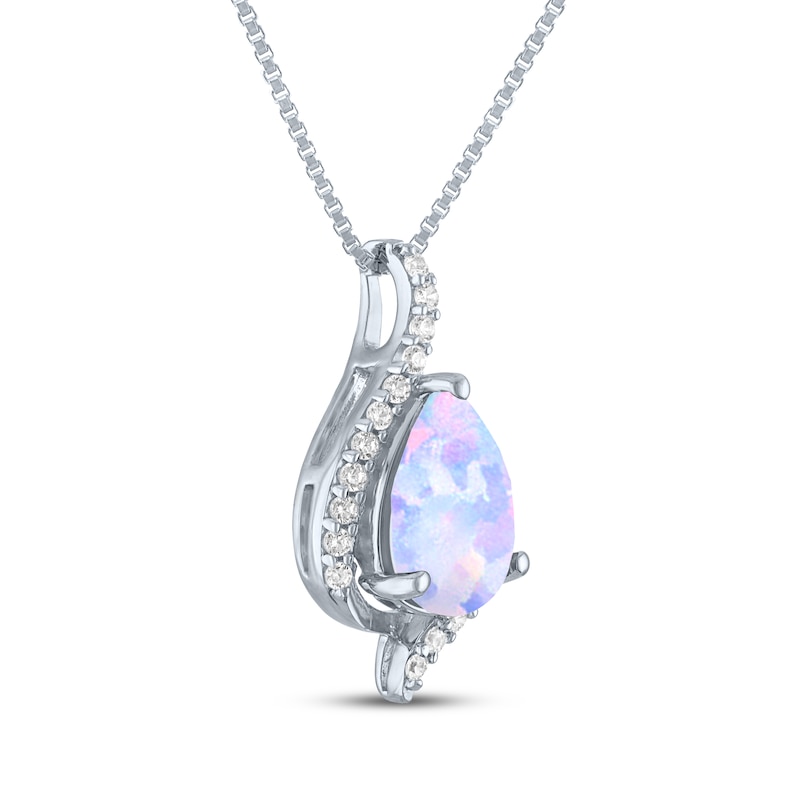 Main Image 2 of Pear-Shaped Lab-Created Opal & White Lab-Created Sapphire Drop Necklace Sterling Silver 18"
