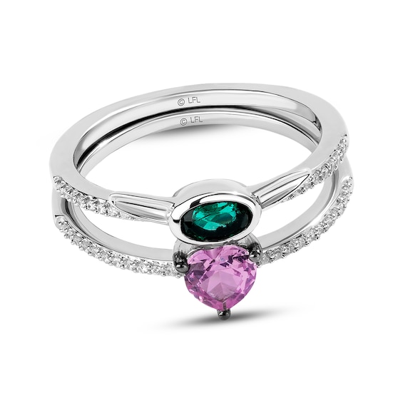 Star Wars Grogu Lab-Created Gemstone & Diamond Ring Set 1/10 ct tw Sterling Silver