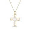 Thumbnail Image 1 of White Lab-Created Sapphire Cross Necklace 24K Yellow Gold Vermeil Sterling Silver 18"