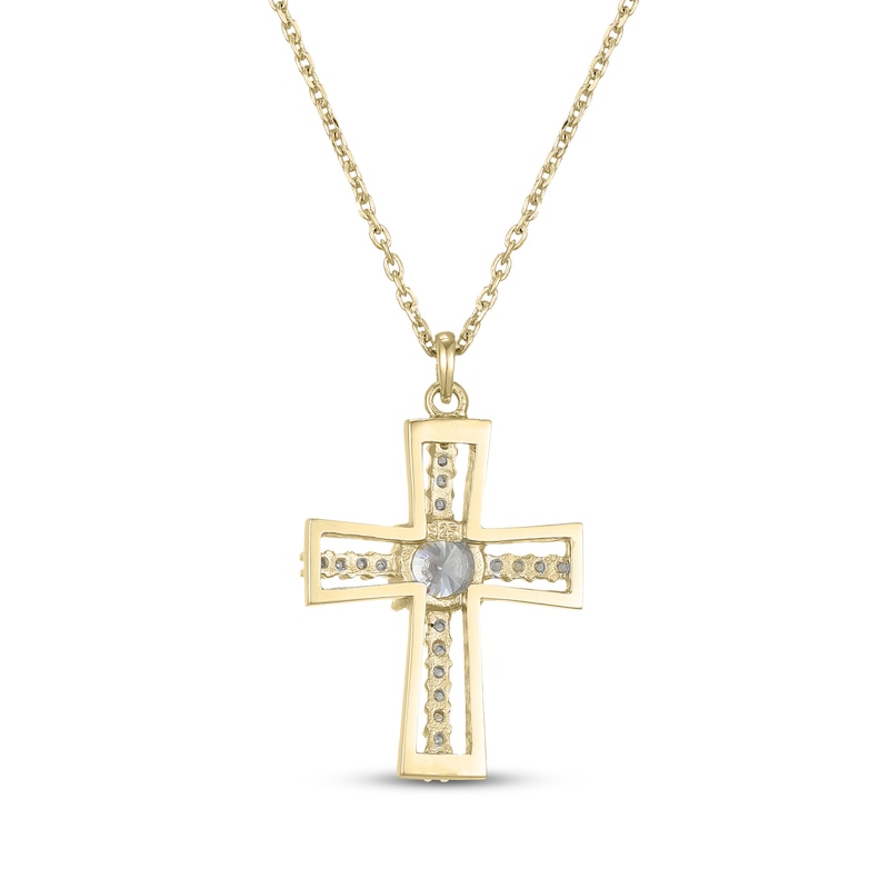 Main Image 3 of White Lab-Created Sapphire Cross Necklace 24K Yellow Gold Vermeil Sterling Silver 18"