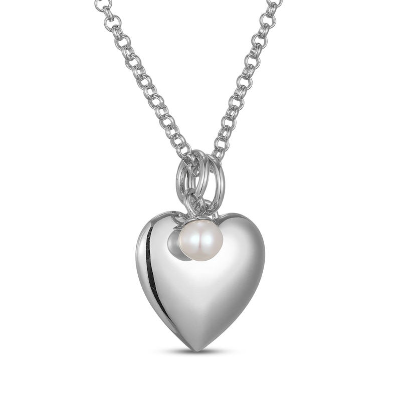 Main Image 2 of Cultured Pearl & Puff Heart Charm Toggle Necklace Sterling Silver 18"