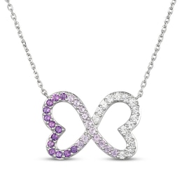 Amethyst & White Lab-Created Sapphire Ombré Infinity Hearts Necklace Sterling Silver 18"