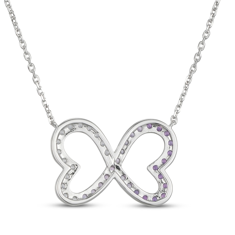 Main Image 3 of Amethyst & White Lab-Created Sapphire Ombré Infinity Hearts Necklace Sterling Silver 18"