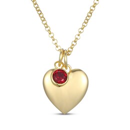 Lab-Created Ruby & Puff Heart Charm Toggle Necklace 24K Yellow Gold Vermeil Sterling Silver 18"