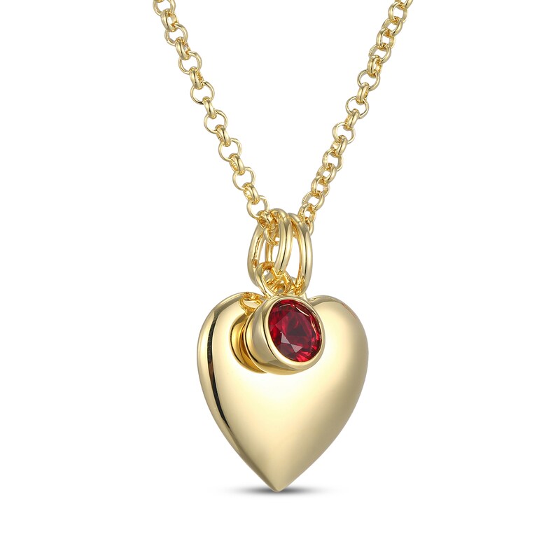 Main Image 2 of Lab-Created Ruby & Puff Heart Charm Toggle Necklace 24K Yellow Gold Vermeil Sterling Silver 18"