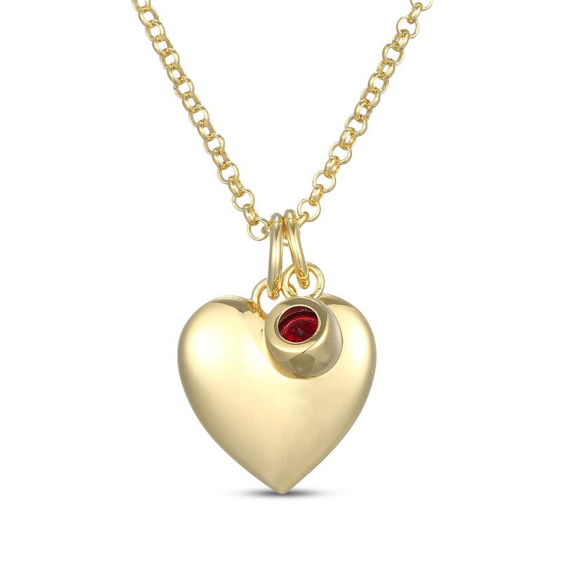 Main Image 3 of Lab-Created Ruby & Puff Heart Charm Toggle Necklace 24K Yellow Gold Vermeil Sterling Silver 18"
