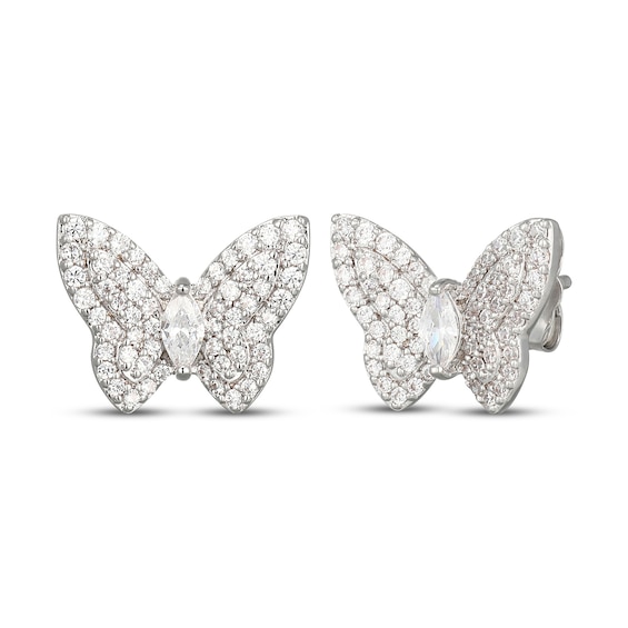Marquise & Round-Cut White Lab-Created Sapphire Butterfly Earrings Sterling Silver