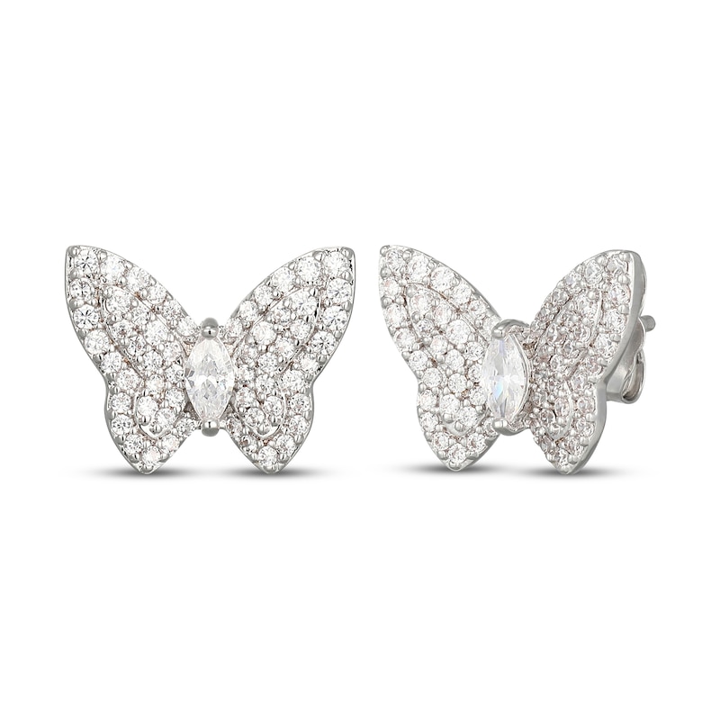 Main Image 1 of Marquise & Round-Cut White Lab-Created Sapphire Butterfly Earrings Sterling Silver